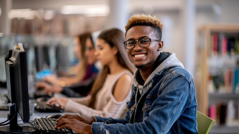 menino em frente ao computador representando estudante