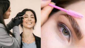 alt 1: profissional realizando brow lamination em sobrancelhas femininas